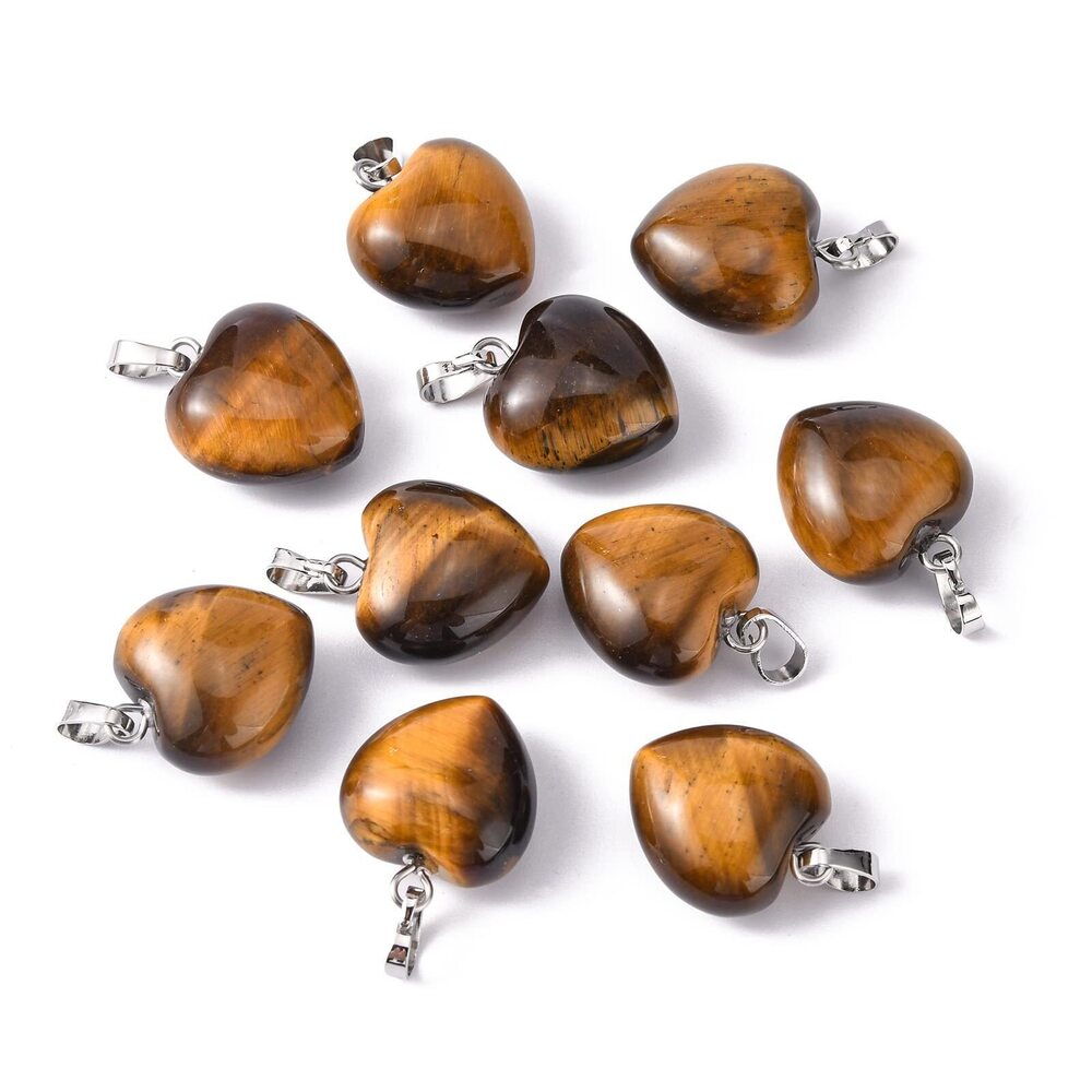 9749 10 Pcs Natural Genuine Tiger Eye Pendants Stone Heart Crystal Charm